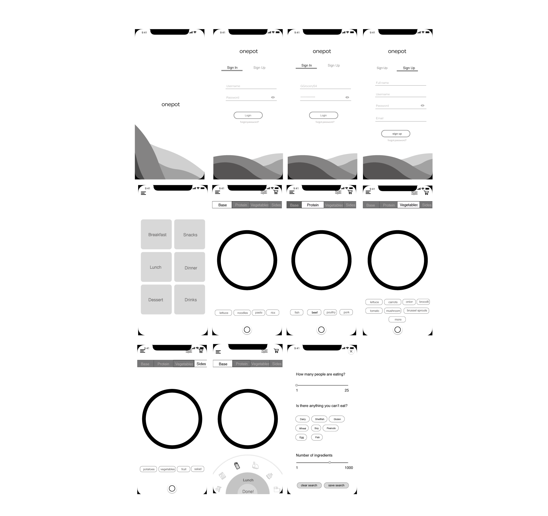 onepot wireframes